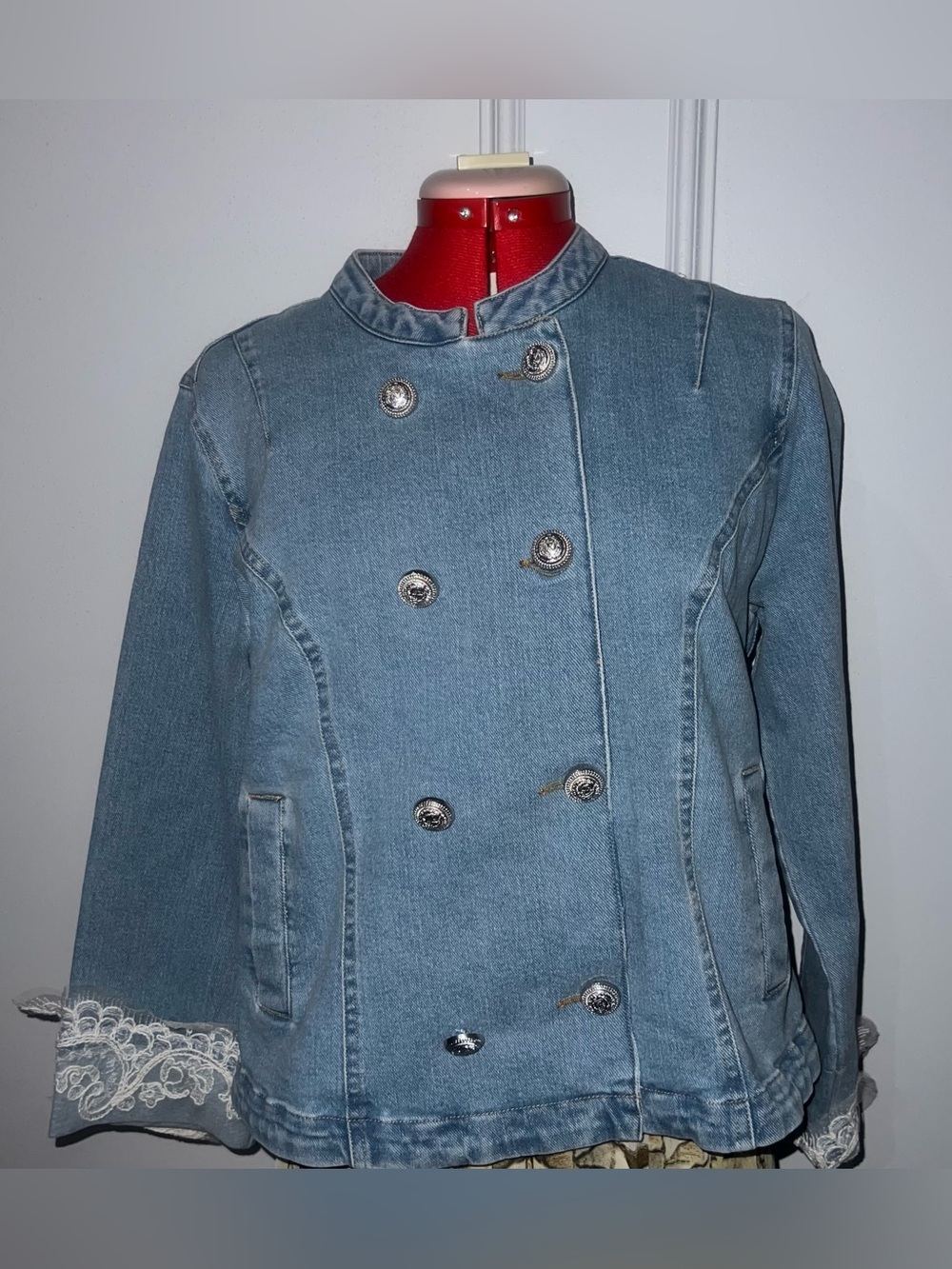 Boston Proper Women's Light Blue Denim Double-Breasted Jacket size large